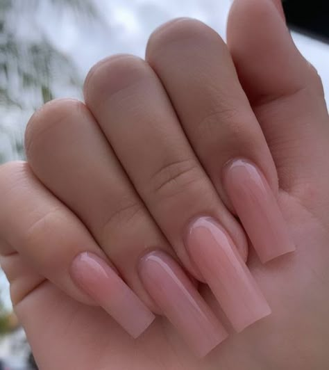 Natural Milky Pink Nails, Straight Nails Acrylic, Long Natural Nails Acrylic, Minimalistic Acrylic Nails, Plain Nude Acrylic Nails, Long Neutral Acrylic Nails, Nails Acrylic One Color, Plain Pink Acrylic Nails, Opaque Pink Nails