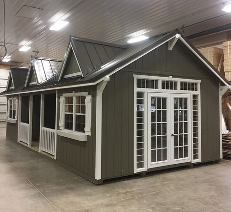 Farmhouse Shed Interior, Storage Building House Ideas, 16x52 Shed House Interior, Portable Shed Ideas, Shed Homes Interior Small Houses, Sheds To Homes, Storage Buildings Ideas Sheds Backyards, Connecting Two Sheds Together, Small Shed Conversion Ideas