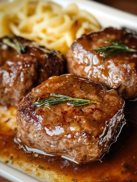 Amish Poor Man’s Steak Recipe Meat Cakes Ground Beef, Amish Country Poor Man’s Hamburger Steaks, Food Men Love, Amish Ground Beef Recipes, Ground Beef Steak Recipes, Amish Meatballs, Poormans Steak, Poor Man's Steak Recipe, Amish Poor Man’s Steak