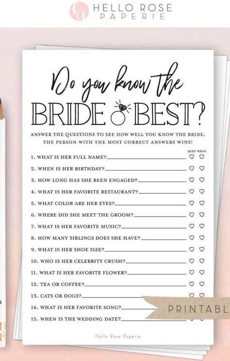 Bridal Shower Games Who Knows Bride Best, Fun Bridal Shower Games Free Printable, Who Knows The Bride Best Game, About The Bride Game, Bridal Shower Games Free Printables, Free Bridal Shower Games, Bride Shower Games, Bridal Shower Games Funny, Bridal Party Games