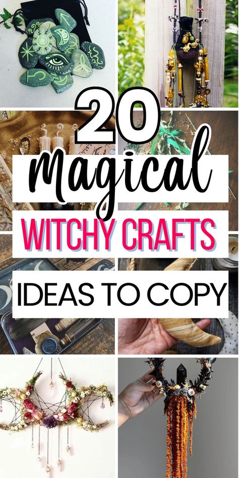 Unleash your creativity with these magical witchy crafts! 🕯️✨ From spell-inspired DIY projects and pagan crafts to Samhain decorations and Wicca altar ideas, there’s something for every aesthetic. Create enchanting wreaths, wood-based decor, and Halloween magic for your room or sacred space. Click now for easy and fun witch crafts DIY ideas to bring your vision to life! Cheap Diy Witchy Decor, Easy Pagan Crafts, Diy Mystical Gifts, Full Moon Crafts Witches, Cheap Witchy Decor, Witchy Room Aesthetic Diy, Diy Chime Candle Holder, Witchy Twig Crafts, Diy Wiccan Crafts Homemade