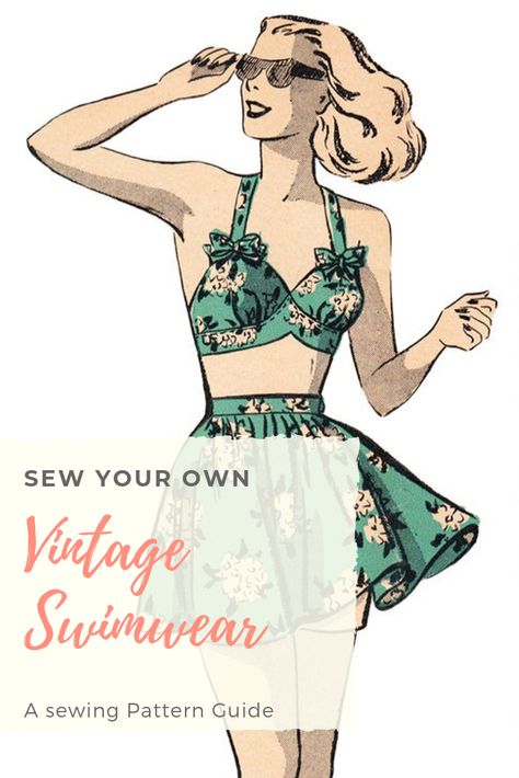 Diy Bathing Suit, Vintage Swimsuit Pattern, Free Vintage Patterns, Vintage Bathing Suit Patterns, Vintage Style Swimsuit, Retro Hairstyles Tutorial, Suit Sewing Patterns, Diy Swimsuit, Pin Up Swimsuit