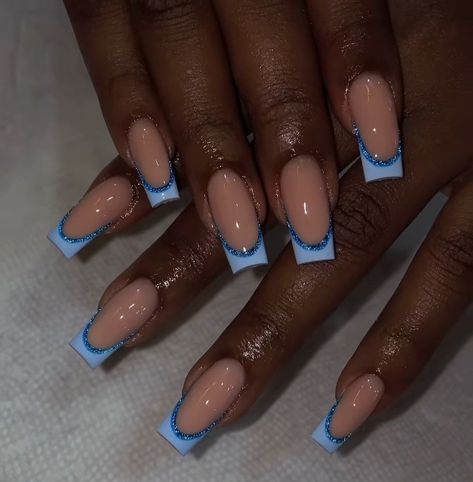 Cute French Tip Nails Acrylic Blue, Blue French Tip Toe Nails, Short Blue French Tip Nails, Aquarius Nails Acrylic, Baddie Nails Acrylic Blue, Blue Square Acrylic Nails, Turkey Nails, Gel Toe Nails, Baby Blue Nails