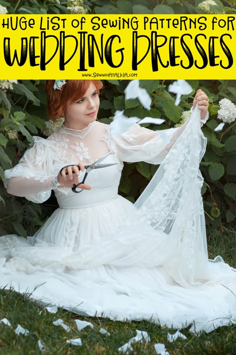 Boho Wedding Dress Patterns Sewing, Free Wedding Dress Patterns Sewing, Sewing Your Own Wedding Dress, Sewing A Wedding Dress, Wedding Dress Patterns Sewing, Vintage Wedding Dress Sewing Patterns, Free Wedding Dress Patterns, Homemade Wedding Dress, Dress Pattern Plus Size