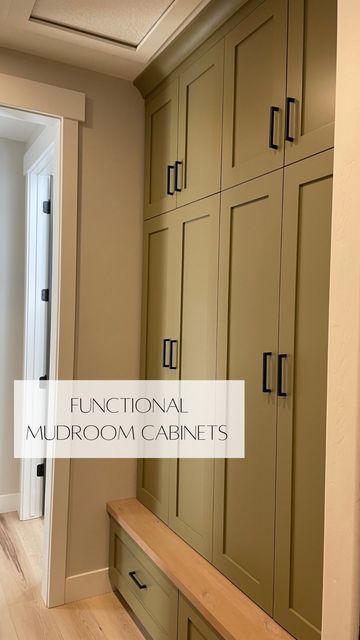 Floor To Ceiling Office Storage, Built In Closet With Bench, Floor To Ceiling Cubby Storage, Mudroom Laundry Room Storage Cabinets, Small Mudroom Cabinets, Mudroom Closets With Doors, Small Mudroom With Storage, Mudroom With 10 Ft Ceiling, Wall Storage Laundry Room