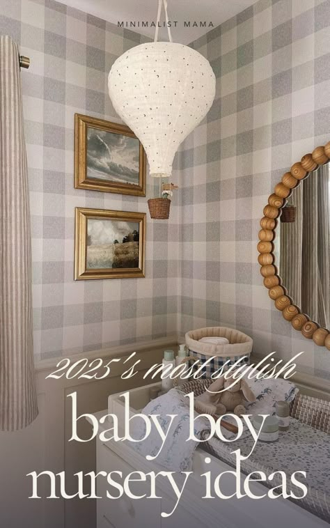 Adventure Travel Nursery, Nursery Bookcase Styling, Nursery Dresser Knobs Baby Boy, Neutral Gingham Nursery, Nursery With Sconces, Rug Placement In Nursery, Basement Nursery Ideas, Noah’s Ark Nursery Boy, Old Money Nursery Boy