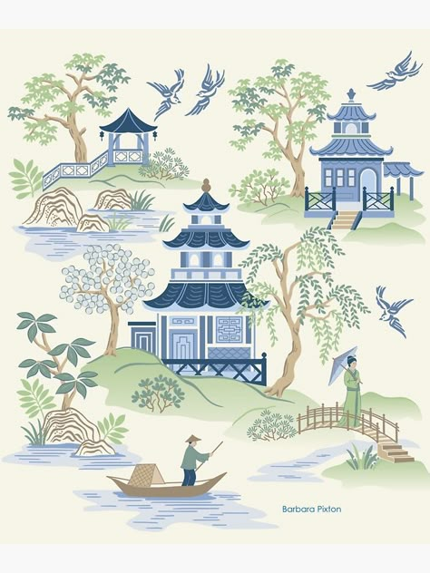 Chinoiserie Artwork, Chinoiserie Painting, Chinese Prints, Chinoiserie Art, Chinoiserie Pattern, Chinoiserie Motifs, Chinoiserie Design, China Painting, China Art