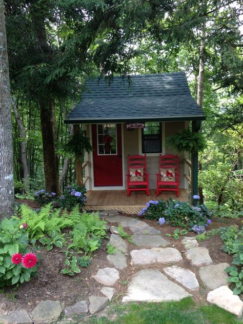 Mountain Top Magic - FineGardening Red Chairs, Shed Decor, Rustic Backyard, Sheds For Sale, Backyard Sheds, Backyard Shed, Potting Sheds, Fine Gardening, She Sheds