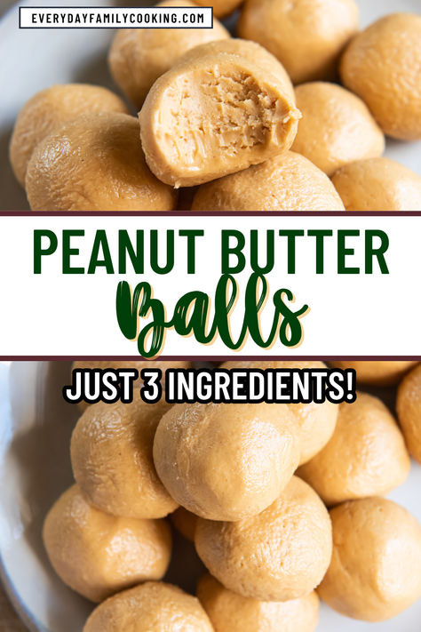 Make these easy peanut butter balls using just 3 ingredients! They make for a great holiday treat or just a simple everyday dessert! Peanut Butter Snacks Easy, Easy Peanut Butter Balls, Peanut Butter Desserts Easy, Peanut Butter Recipes Easy, Peanut Butter Balls Easy, Peanut Butter Dessert Recipes, Desserts With Few Ingredients, 3 Ingredient Desserts, Peanut Butter Balls Recipe