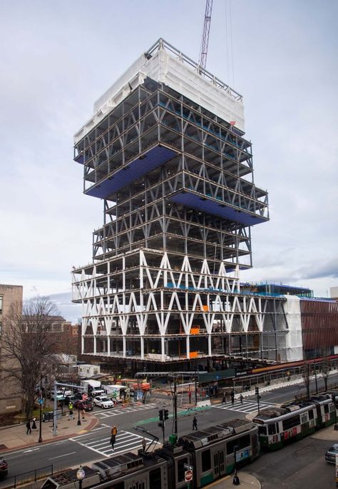 BU’s Center for Computing & Data Sciences is Taking Shape | BU Today | Boston University Structural Model, Building Design Plan, University Housing, White Beams, Diy Crate, Steel Structure Buildings, High Building, Building Drawing, Boston University