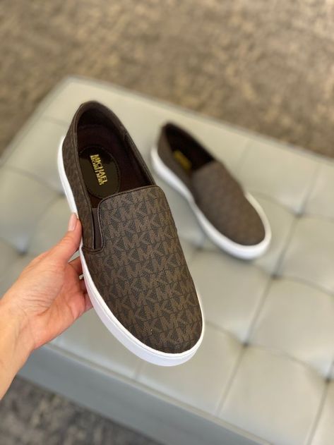 Women's Keaton Slip-On Logo Sneakers - Brown Shoes For Work Women, Feminine Sneakers, Trendy Sneakers For Women, Stylish Boots For Women, Business Sneakers, Comfortable Women's Shoes, Mk Shoes, Women Slip On Sneakers, Shoes For Work