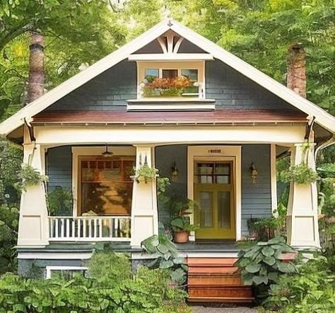 Tiny Craftsman House, Charleston Bungalow, Craftsman Bungalows Interior, Colorful Bungalow, California Craftsman Bungalow, Yellow Bungalow, Craftsman Bungalow Exterior, Cottage Remodel, American Foursquare