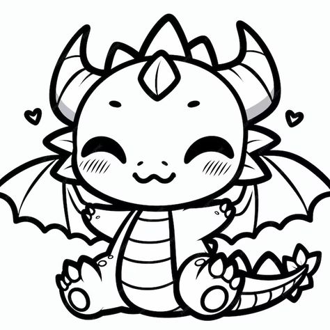 A kawaiistyle outline drawing of a chibi dragon | Premium AI-generated vector Mood Drawing Ideas, Cartoon Dragon Drawing Easy, Mini Dragon Drawing, How To Draw A Dragon Easy, Chibi Dragon Drawing, Cute Dragon Drawing Kawaii, Dragon Cute Drawing, Dragon Art Drawing, Outlines Drawing