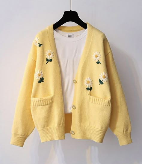 Kristina Webb, Yellow Clothes, Coat Spring, Autumn Clothing, Yellow Cardigan, Clothing Fabric, Cute Flowers, Mode Casual, Kawaii Fashion Outfits