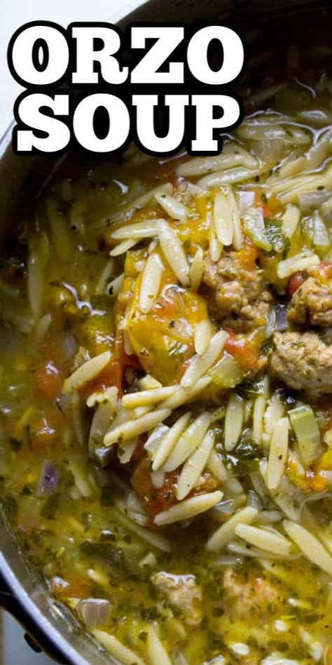 Orzo Sausage, Italian Sausage Orzo Soup, Sausage Orzo Soup, Italian Sausage Orzo, Italian Orzo, Sopas Light, Sausage Orzo, Soup With Pasta, Allergy Diet