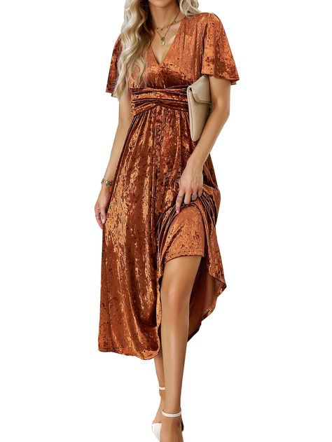 PRICES MAY VARY. 【Material】High quality velvet fabric, 98% Polyester, 2% Elastane; velvet maxi dress, breathable and comfortable, glossy flowy party long dress. This fashion boho dress is perfect for fall, winter and spring. 【Size Guide】S=US 4-6, M=US 8-10, L=US 12-14, XL=US 16, XXL=US 18, Please check our size chart at the description for reference（do not use amazon's size chart) before your purchase! 【Feature Design】V neck short sleeve velvet dress for women maxi length, casual v neck long dre Wedding Guest Casual, Casual Long Dress, Party Long Dress, Wedding Guest Formal, Long Sleeve Boho Dress, Maxi Dress Wedding Guest, 2024 Spring Summer, Dress Wedding Guest, Velvet Maxi Dress