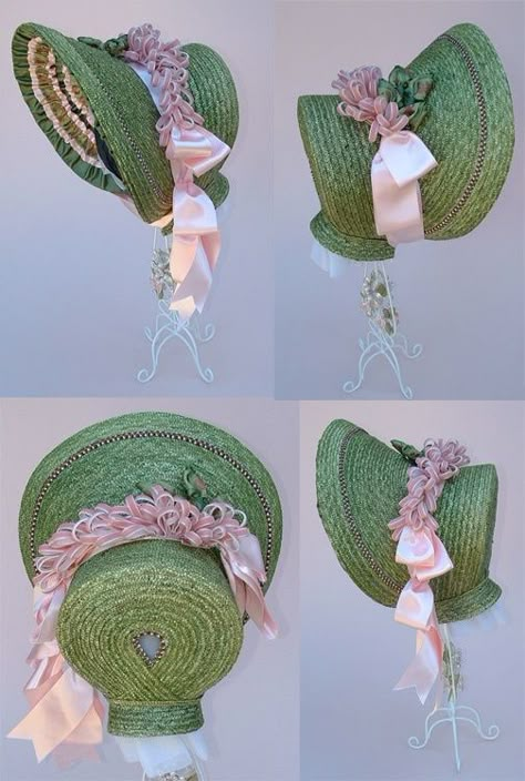 1ab184d501d824f2c46206ad0b329845 Rococo Hat Woman, Cute Bonnets For Women, 1800s Bonnet, Historical Hats, Structured Fabric, Doll Hats, Romantic Period, Bonnet Pattern, Victorian Hats