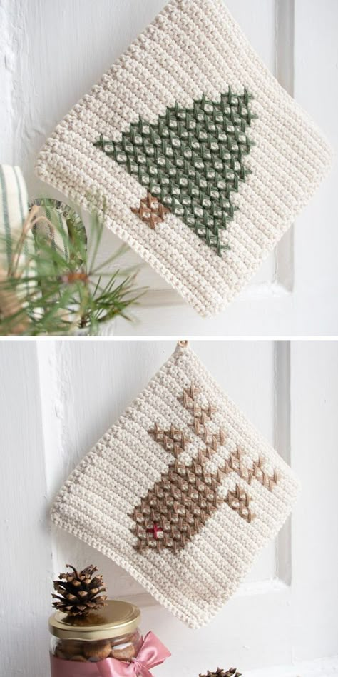 Pot Holder Crafts, Crochet Christmas Garland, Xmas Crochet, Crochet Decorations, Christmas Potholders, 2023 Crochet, Crochet Pot Holders Free Pattern, Christmas Crochet Pattern, Crochet Christmas Gifts