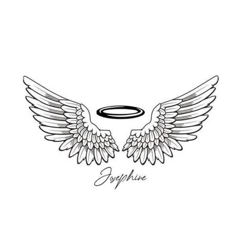 Halo With Angel Wings Tattoo, Small Angel Wings Tattoos, Angel Wing Halo Tattoo, Wing Tattoos Men, Angel Wings Back Of Neck Tattoo, Wings With Halo Tattoo, Halo Tattoo Design, Angel Halo Tattoo, Wings And Halo Tattoo