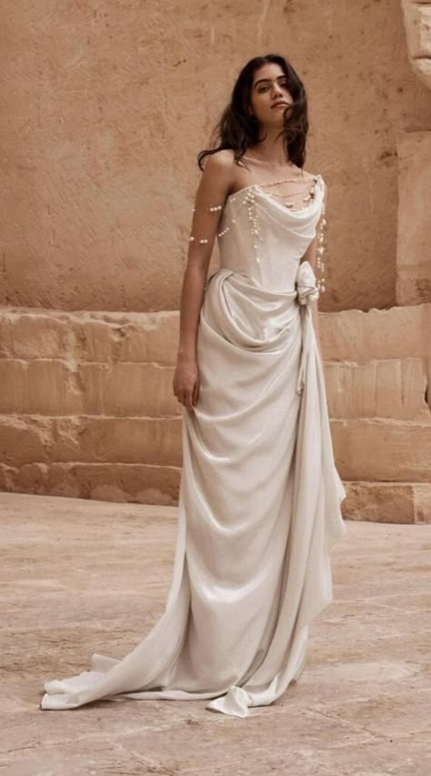 Greek Style Wedding Dress Goddesses, Ancient Rome Dress Aesthetic, Greek Style Dress Wedding, Wedding Dress Greek Style Goddesses, Grecian Prom Dress, Greek Inspired Dress Wedding, Greek Goddess Inspired Prom Dress, Ancient Greek Inspired Wedding Dress, Rome Dress Outfit