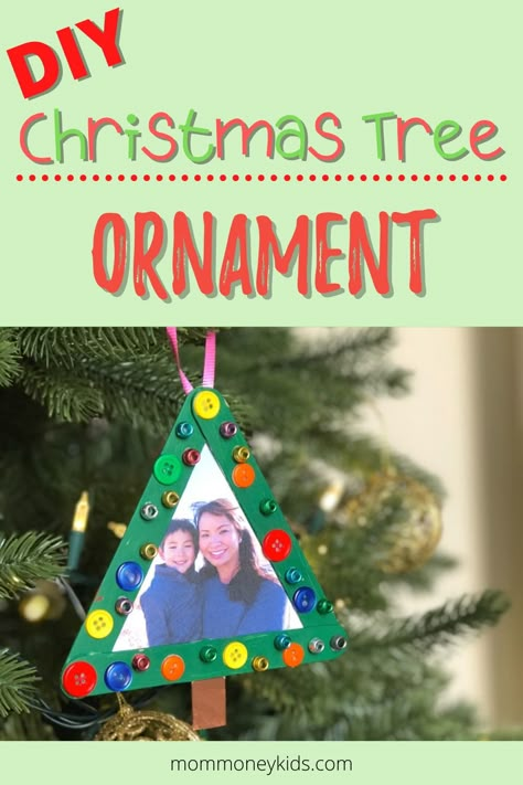 diy christmas tree ornament popsicle stick picture frame toddler activity Popsicle Stick Crafts Kids, Christmas Parent Gifts, Christmas Crafts For Preschool, Preschool Christmas Ideas, Stick Picture Frame, Ornament Picture Frame, Easy Diy Christmas Tree, Popsicle Stick Picture Frame, Ornaments Christmas Diy