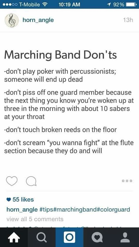 Ya know dont fuck with da band Color Guard Humor, Funny Band Jokes, Color Guard Memes, Musician Jokes, Marching Band Jokes, Musical Jokes, Marching Band Memes, Band Problems, Musician Humor