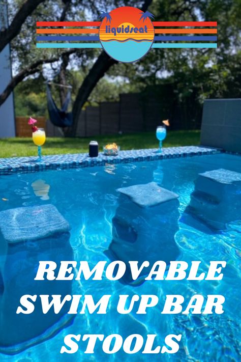 Looking for new pool furniture ideas? Liquidseat -removable swim up bar stools for inground/above ground pools. Add some to your swimming pool today. #swimmingpool #pool #swimupbar #swimmingpoolfurniture #swimmingpoolfurnitureideas Pool Deck Furniture, Pool Deck Decorations, Diy Above Ground Pool, Above Ground Pool Deck Ideas, Above Ground Pool Deck, Pool Ideas On A Budget, Portable Pools, Pool Deck Plans, Outdoor Pool Area