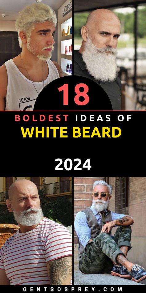 Dive into the world of White Beard Men and discover the power of embracing your natural features in 2024. Our guide celebrates the unique charisma of silver foxes. Whether your white beard is long or short, curly or straight, we offer style ideas that amplify your sophistication and charm. Embrace the ageless appeal of a white beard and make a statement that leaves a lasting impression. White Beard Styles For Men, White Beards Men, Blonde Beard Styles, White Beard Men, Silver Bearded Men, Salt And Pepper Beard Styles For Men, Silver Foxes Men Aging Gracefully, Old Man White Beard, Beards Styles