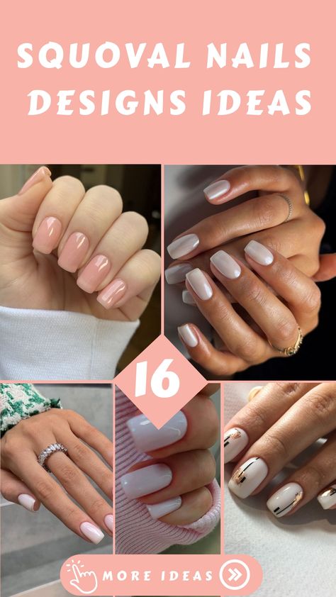 Squoval Nails 16 Ideas: A Chic and Timeless Nail Trend Square Oval Shaped Nails, Nail Ideas For Interview, Nail Shape Square Oval, Nails Acrylic Squoval Short, Square Nail Manicure Ideas, Squoval Nail Shapes, Minimalist Squoval Nails, Short Natural Acrylic Nails Squoval, Classy Squoval Nails