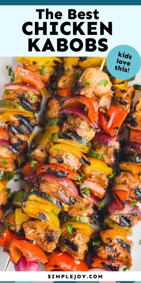 Chicken Kabobs are the exact thing you should throw on the grill this week. The chicken kabob marinade we use will make you fall in love. Best Chicken Kabobs, Chicken Kabob Marinade, Chicken Shish Kabobs, Kabob Marinade, Best Grilled Chicken, Mediterranean Grilled Chicken, Grilled Kabob Recipes, Chicken Kabob Recipes, Grilled Chicken Kabobs