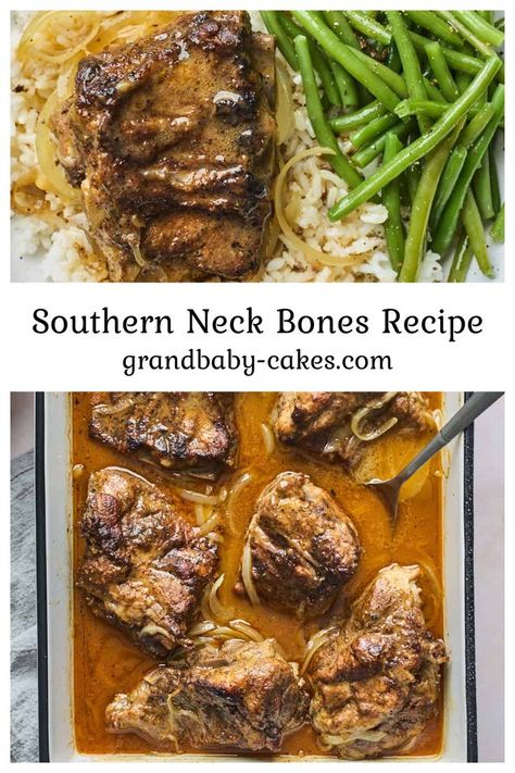 Pork Neckbones Recipes Southern Style, Beef Neck Bones Recipe Slow Cooker, Baked Neck Bones Recipe, Baked Neck Bones, Neckbones Recipe, Neckbone Recipe, Beef Neck Bones Recipe, Pork Neck Recipe, Pork Neck Bones Recipe