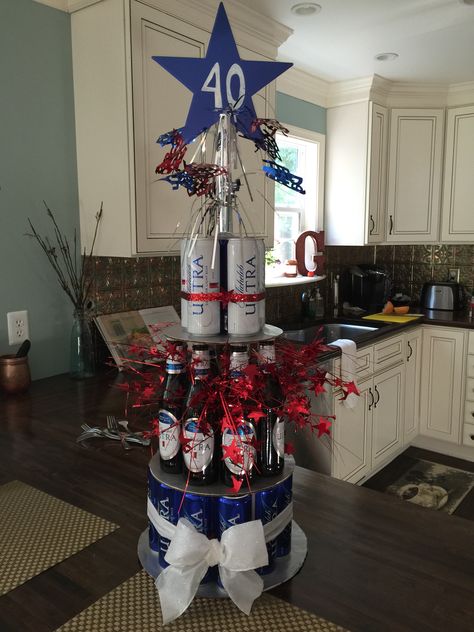 Michelob Ultra Birthday Beer Cake Tower 21st Birthday Gifts For Guys, Mens 40th Birthday, 40th Birthday Ideas For Men, Boyfriends 21st Birthday, 21st Birthday Boy, Birthday Ideas For Men, Birthday Party Ideas For Men, Birthday Beer Cake, Guys 21st Birthday