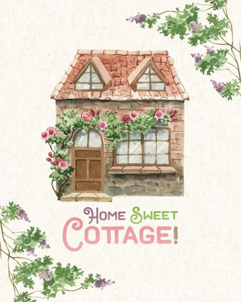 Cottage Drawing, Cottage Market, Cottage Illustration, Watercolor Architecture, Cottage Wall Art, Watercolor House Painting, Arte Aesthetic, Colour Drawing, Cottage Painting