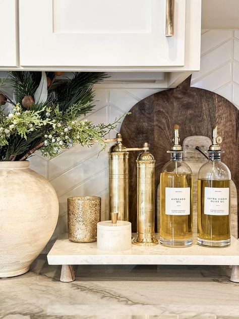 Kitchen Counter Styling, Olive Oil Cruet, Kitchen Countertop Decor, Countertop Decor, Kitchen Island Decor, Kitchen Counter Decor, Counter Decor, Island Decor, Kitchen Inspo