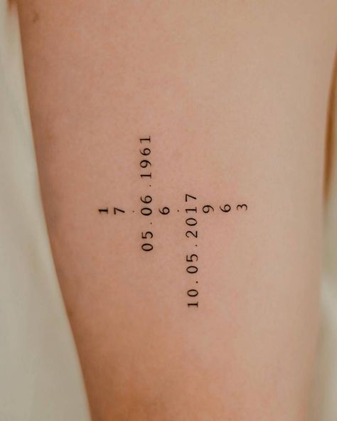 Simple Wedding Date Tattoo, Aesthetic Family Tattoo, Important Date Tattoos, Birthday Date Tattoo Ideas, Tattoos Of Dates, Anniversary Date Tattoo, Dates Tattoo Ideas, Tattoo With Dates, Birthday Date Tattoos