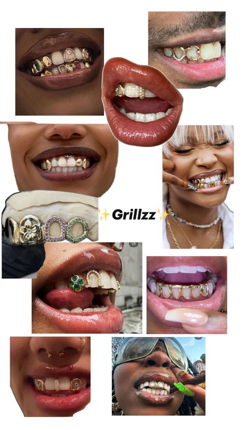 Grills Black Women Aesthetic, Two Tooth Grillz, Silver Grillz For Females, Grillz For Females Aesthetic, Cute Grills For Women, Girly Grillz, Grills For Women Teeth, Female Grills, Grillz For Females