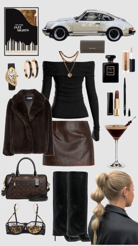 #jazz #dinnerfit #expressomartini #porsche #goldjewelry #brownaesthetic #elegant #fancy #fancydinnerfit Bar Outfit Winter, Club Outfits Classy, Fancy Christmas Outfit, Classy Night Out Outfit, Jazz Outfits, Academia Aesthetic Outfit, Sixth Form Outfits, Rich Women Lifestyle, Bar Outfits