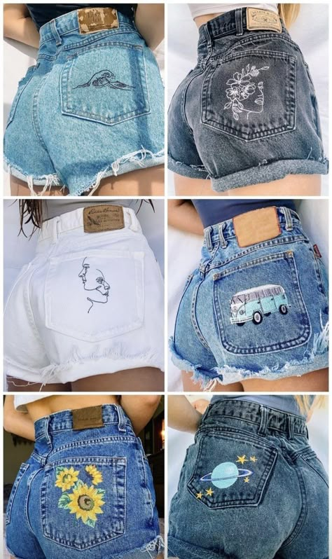 Clothes Modification, Painting Overalls, Painted Clothes Diy, Clothes Embroidery Diy, Diy Vetement, Diy Clothes Design, Painted Jeans, Embroidery On Clothes, Denim Diy