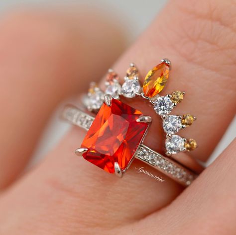 Orange Engagement Ring, Citrine Wedding Band, Orange Gemstones, Orange Sapphire Ring, Citrine Wedding, Dream Rings, Orange Ring, Orange Gem, Orange Jewelry