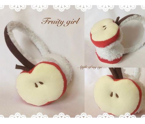 Apple Accessories Aesthetic, Apple Hair Clip, Apple Themed Outfit, Apple Inspired Outfits, Fruit Clothes Aesthetic, Apple Earmuffs, Applecore Outfit, Apple Core Aesthetic, Twee Accessories