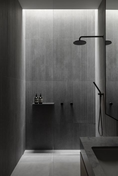 Toorak Residence by Workroom - Project Feature - The Local Project - The Local Project Dark Powder Room, 60s House, Dark Bathrooms, Grey Interior Design, Minimalist Flat, Master Ensuite, Powder Room Design, The Local Project, Dream House Rooms