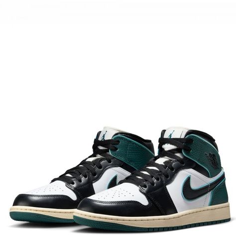 Air Jordan 1 Mid Se, Converse Shop, Denim Sneakers, Fashion Shoes Sandals, Low Heel Boots, Clog Boots, Jordan Air, Air Jordan 1 Mid, Green Shoes