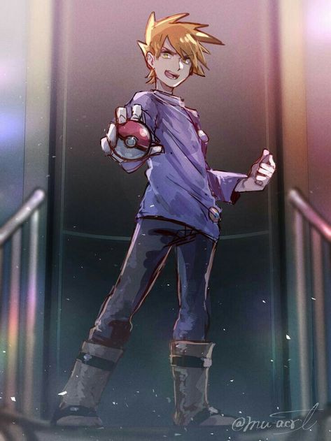 "I'm the Best Trainer in the World!" Gary Pokemon, Pokemon Trainer Red, Gary Oak, Green Pokemon, Pokemon Adventures Manga, Pokemon Blue, Pokémon Characters, Uchiha Madara, Pokemon Pocket