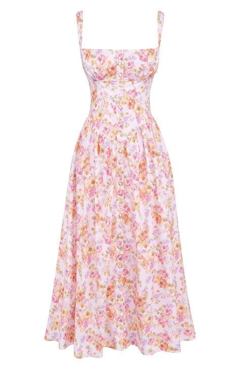 HOUSE OF CB Tatiana Corset Dress in Pink Floral Print at Nordstrom, Size Small A #HOUSE OF CB Tatiana Corset Dress in Pink Floral Print at Nordstrom, Size Small A #corset dresses #dresses #outfits #background #wallpaper Midi Skirt Fall, Fitted Midi Skirt, Midi Sundress, Pink Floral Print, House Of Cb, Fall Skirts, Looks Vintage, Corset Dress, Nordstrom Dresses