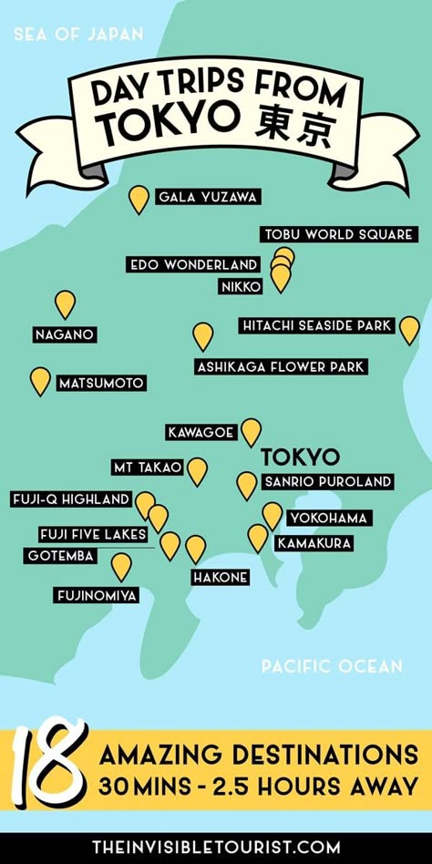 Looking for the best day trips from Tokyo? This guide to side tips from Tokyo covers lesser-known spots, hidden gems and popular bullet train Tokyo day trips ranging from 30 minutes to 2.5 hours away. Includes unusual day trips from Tokyo, too! Step back in time and make the most of your trip by adding these traditional and scenic nature day trips from Tokyo to your Japan itinerary. How many of have you heard of? | The Invisible Tourist Tokyo Travel Itinerary, Best Day Trips From Tokyo, 10 Day Japan Itinerary, Tokyo Travel Tips, Japan Hidden Gems, Japan Travel Ideas, Things To Do In Tokyo Japan, Tokyo Tourist Map, Tokyo Places To Visit