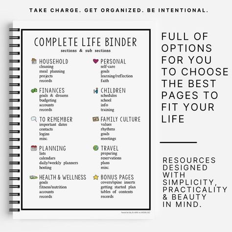 #Life_Binder_Categories #Life_Binder_Printables #Life_Management_Binder #Care_Meals Life Binder Categories, Wake Up Flow, Life Binder Printables, Life Organization Binder, Organization Binder, Journal Ideas Templates, Emergency Binder, Family Binder, Adulting 101