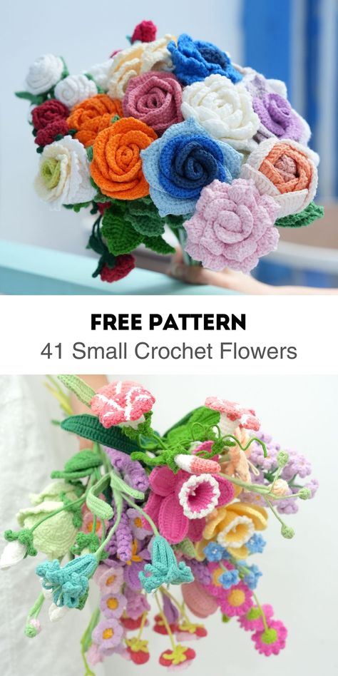 Crocheted Flower Free Pattern, Crochet Mini Flower Bouquet Pattern, Crochet Dried Flowers, Crochet Flower In A Pot Free Pattern, Crochet Bridal Bouquet Free Pattern, Knitted Flower Patterns Free Simple, Crochet Patterns Free Flowers, Crochet Realistic Flowers Free Pattern, Free Crochet Pattern Plant