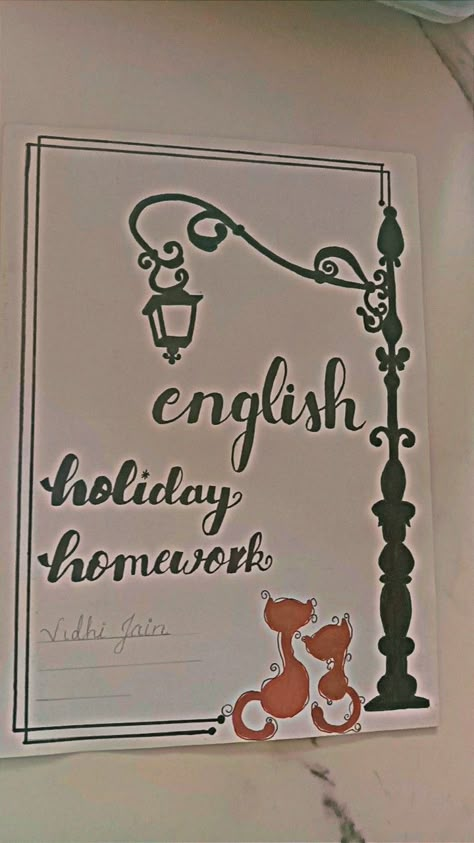 English Holiday Homework Front Page, Aesthetic Title Page Ideas, English Holiday Homework Cover Page Aesthetic, Sst Holiday Homework Front Page Design, Aesthetic Front Page Ideas For Project English, Front Page English Project, Holiday Homework In Calligraphy, Aesthetic English Front Page Design, Eng Project Cover Page