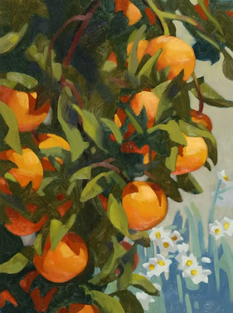 Carolyn Lord, Painting Of Oranges, Kitchen Painting, Painting Orange, Orange Trees, Easel Painting, California Art, Orange Tree, Happy Paintings