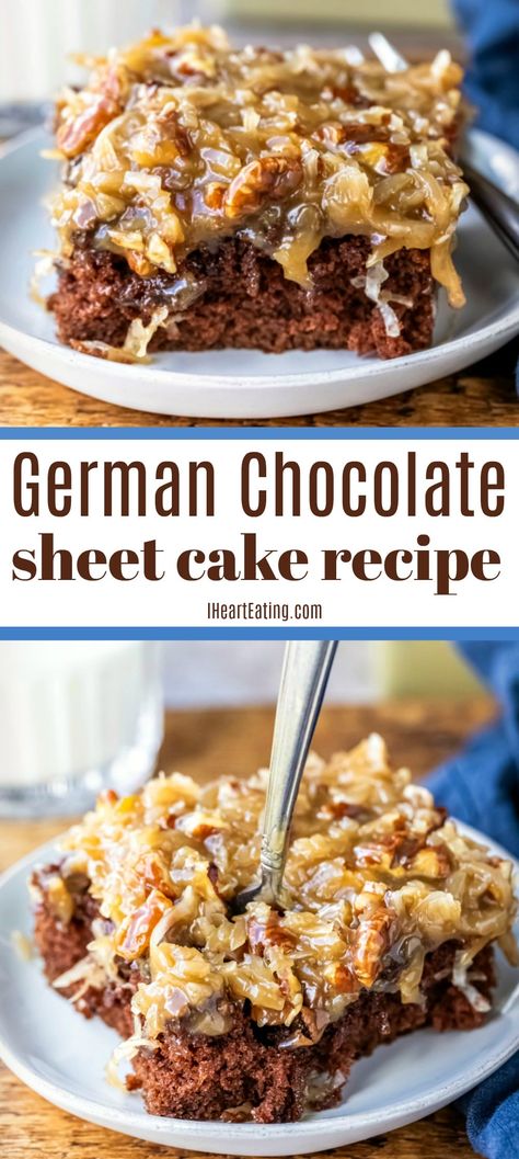 German Chocolate Sheet Cake, Easy German Chocolate Cake, Chocolate Sheet Cake Recipe, Homemade German Chocolate Cake, German Chocolate Cookies, German Chocolate Cake Recipe, Sheet Cake Recipe, Chocolate Sheet Cake, Coconut Pecan